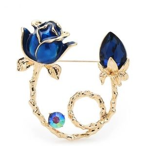 GOLD ENAMEL BLUE ROSE 🌹 BROOCH/PIN